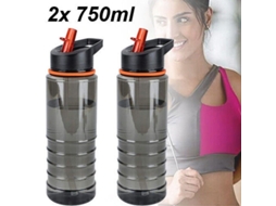 Garrafa de água Rebe-sports 750ml Antivazamento Com Canudo Reutilizável Para Academia Viagens Cinza Preto Laranja 2pcs