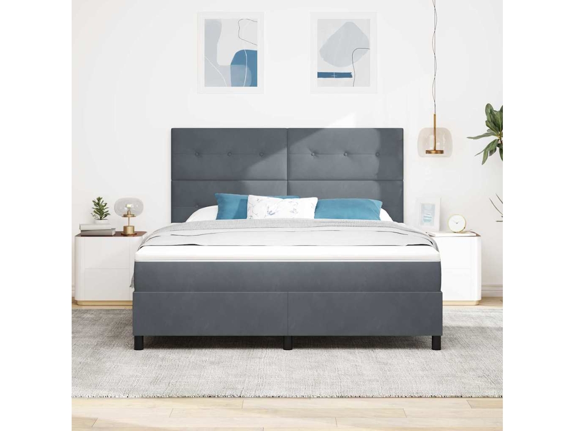 Vidaxl Cama Box Com Cabeceira Cinza Escuro 180 X 200 Cm Veludo