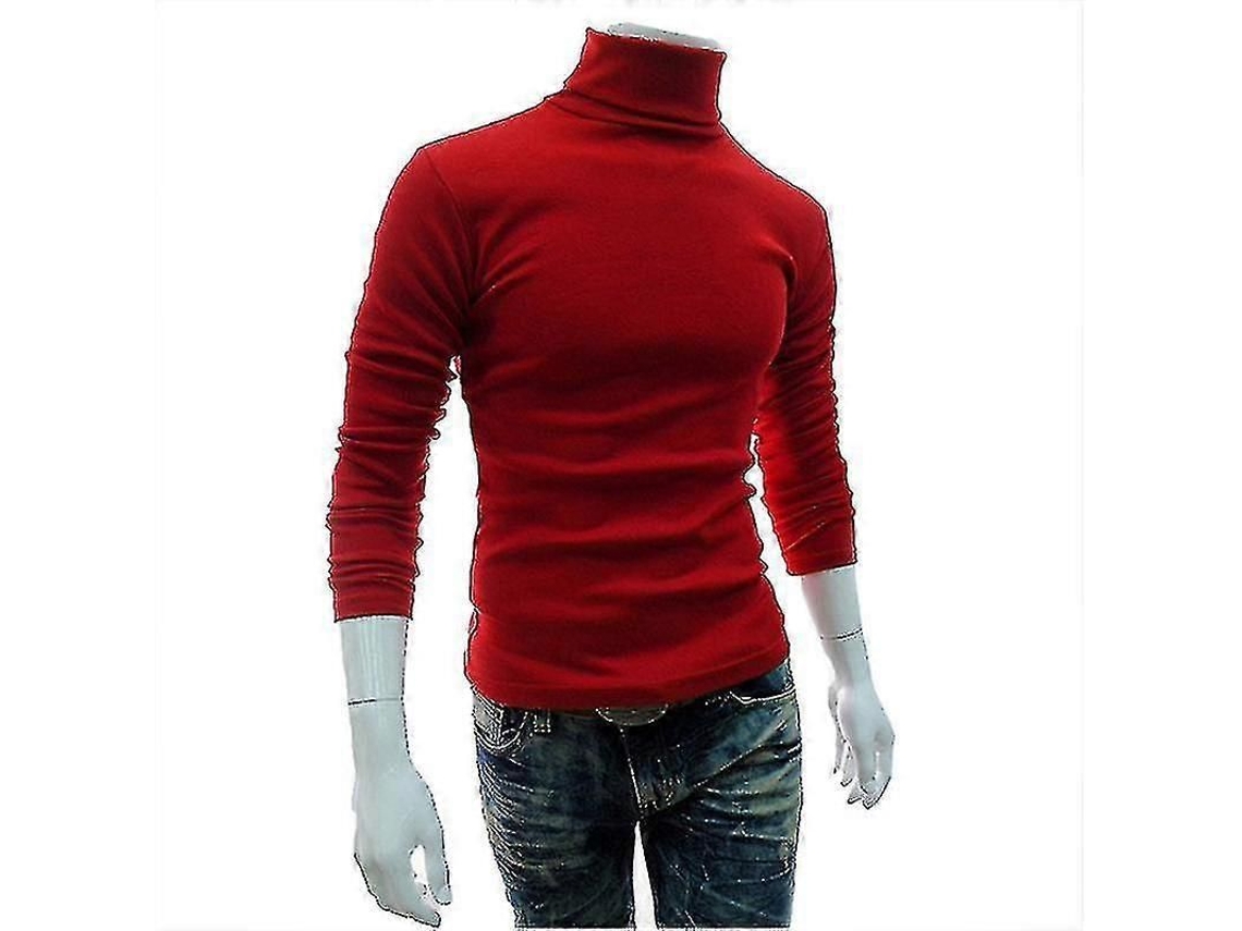 Suéter De Gola Alta De Inverno E Primavera Para Homem, Manga Longa, Tecido De Algodão Misturado, Estilo Casual Vermelho