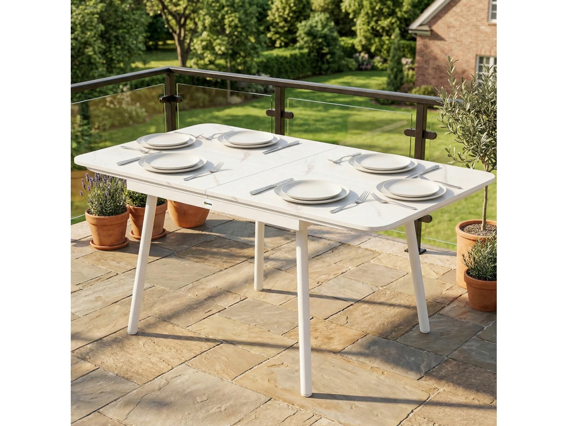 Mesa De Jardim Retangular 140x80 Cm Para 6 Pessoas Com Topo Wpc
