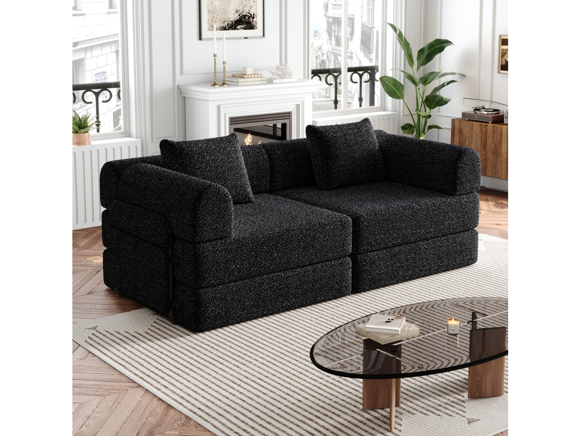 Sofá cama 2 em 1 Chenille Braço com Arrumação Estrutura Metal