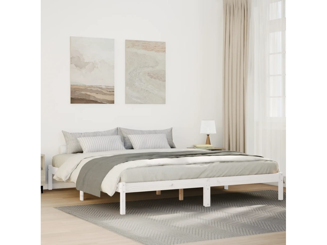 Vidaxl Cama Extra Longa Sem Colchão 180x210 Cm Pinho Maciço Branco