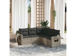 Vidaxl 5 Pcs Conj. Sofás Jardim C/ Almofadões Vime Pe Cinzento-claro