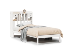 Cama com Estante Pinho Maciço Branco MAISON EXCLUSIVE (90x190 cm)