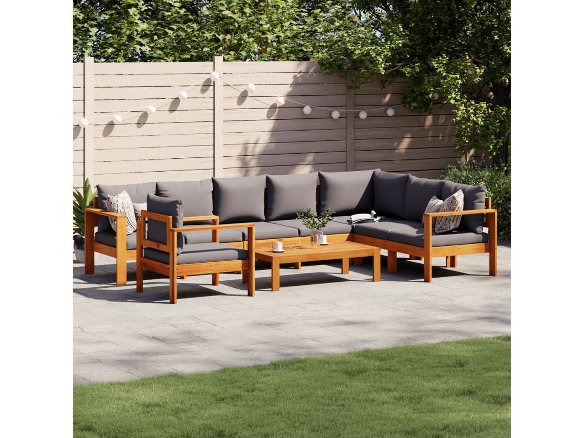 6 Pcs Conjunto De Sofás De Jardim Com Almofadões Acácia Maciça Dkd Home Decor