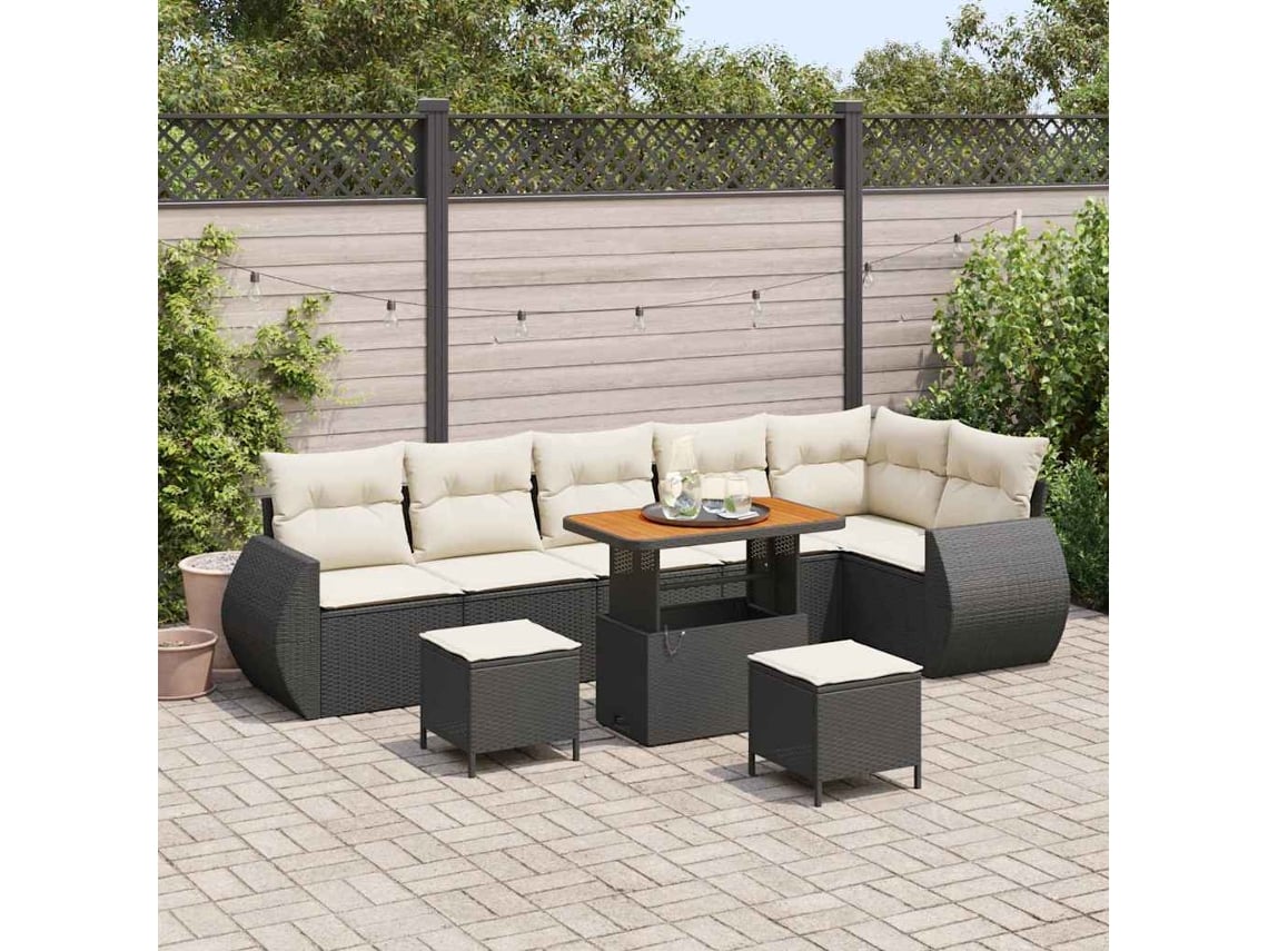 Conjunto De Sofá De Jardim 9 Pcs Preto E Creme 90 X 55 X 71 Cm Haochrymec