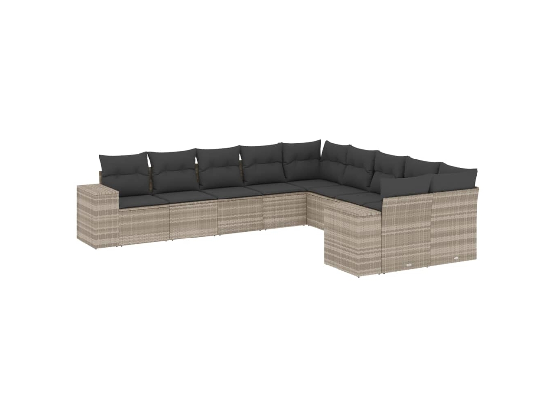 Conjunto de 10 Sofás Jardim com Almofadões Vime Pe Cinzento Claro MAISON EXCLUSIVE (10 pcs)