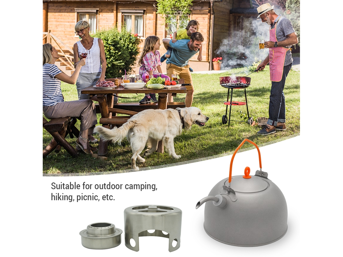 Chaleira De Água Quente 0.5l Com Bica De Café E Fogão De Álcool Inox Para Camping Outdoor