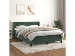 Cama Com Molas/colchão 140x190 Cm Veludo Verde-escuro