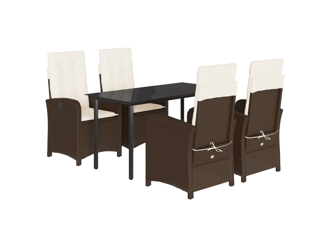 Maison Exclusive - 5 Pcs Conjunto Jantar P/ Jardim C/ Almofadões Vime Pe Castanho