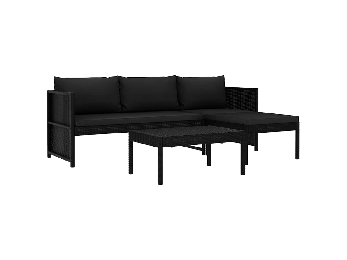 Vidaxl 3 Pcs Conjunto Lounge De Jardim C/ Almofadões Vime Pe Preto