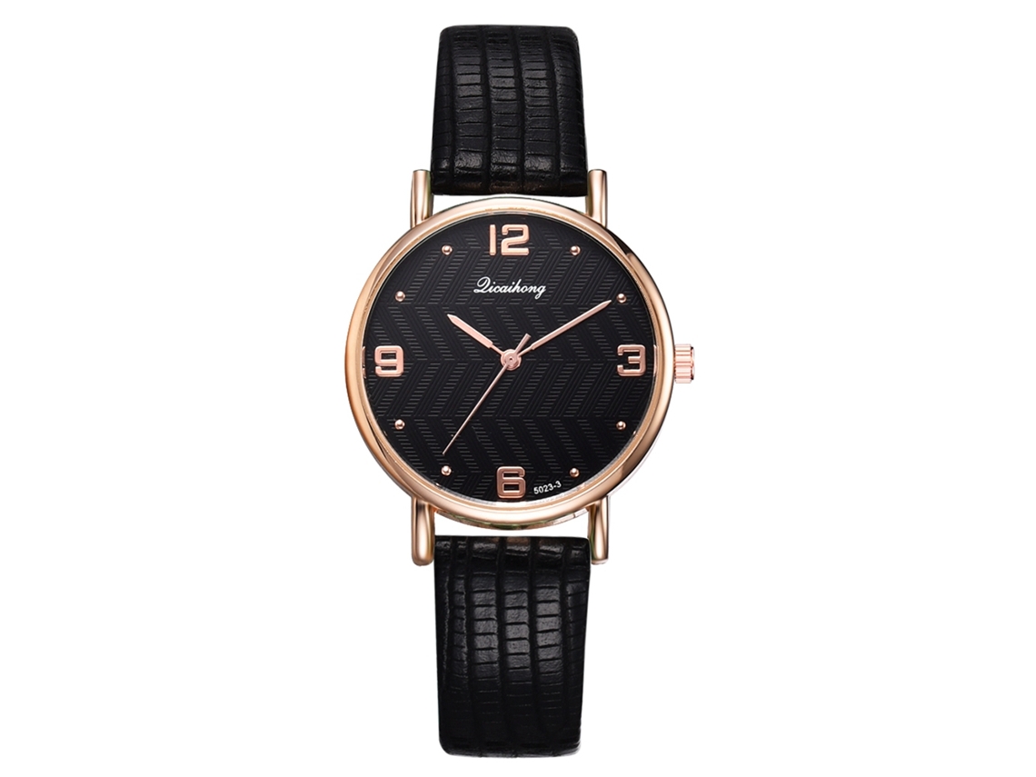 Relógio de Pulso Feminino de Quartzo com Painel Redondo de Cor Solida Elegante (preto)