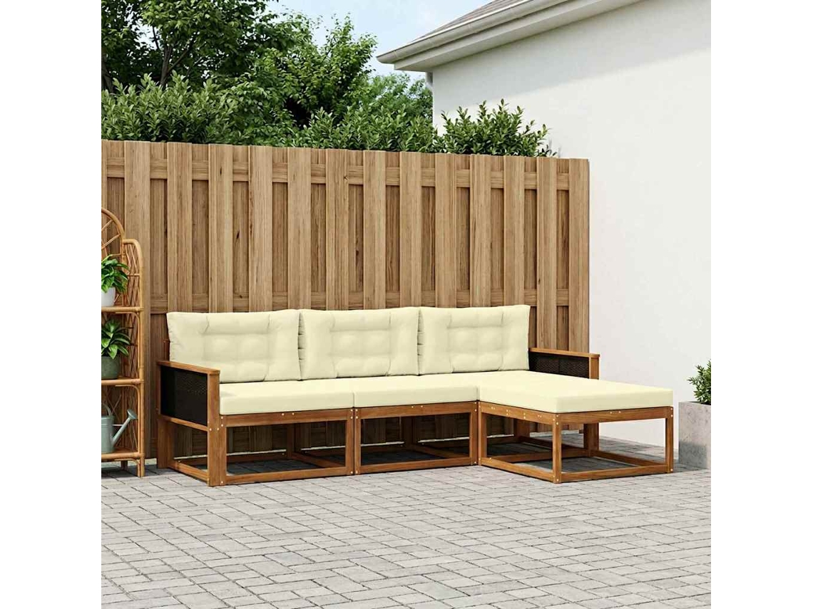 Vidaxl Conjunto De Sofás Para Exterior 4 Pcs Natural E Creme