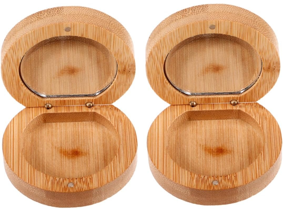 Espelho De Maquiagem Dobrável Compacto De Bambu, 2 Peças