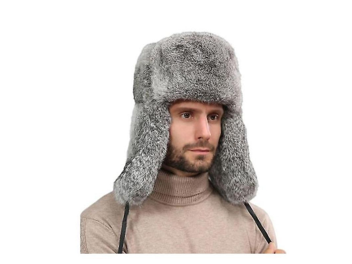 2026 gorro de Invierno Ruso de Piel de Conejo Con Aletas para Orejas Trapper Bomber Regalo para Hombres S Cinza