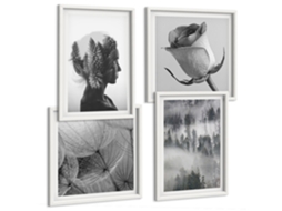 Conjunto De Pinturas Floresta, Neblina, Retrato, Árvores, Dente-de-leão Moldura Branca Quadros Para O Escritório Espelharte (conjunto De 4 Imagens)