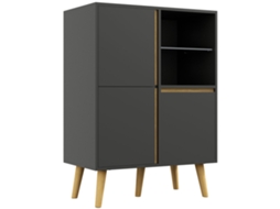 Meuble De Arrumação Design Modene Avec Prateleiras Ajustávels Et Pieds En Madeira Maciça 70 X 40 X 96,1 Cm Cinzento Foncé
