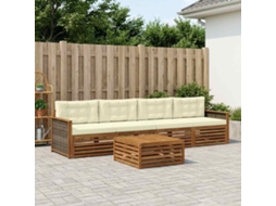 Vidaxl Conjunto De Sofás Para Exterior 5 Unid. Natural E Creme