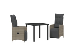Conjunto 3 De Jantar De Jardim Com Almofadas Vidaxl Cinza Vime Rattan
