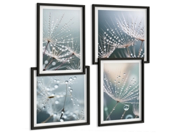 Composição De Quadros Motivos Vegetais Gotas De Água Espelharte (4 Peças)
