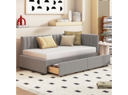 Sofá Cama Polsterbett 90x200 Cinza 2 Gavetas Base Lamelas