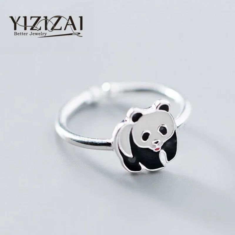 Anel Panda Prateado Da Moda, Um Anel Fofo Para Mulheres.