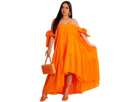 Vestido FYY Rodado Ombro Poliéster Laranja (L)