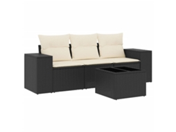 Maison Exclusive - 4 Pcs Conjunto De Sofás Para Jardim C/ Almofadões Vime Pe Preto