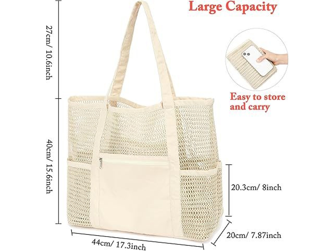 Bolsa de Praia de Malha AOZORZ (bege 44*20*40cm)