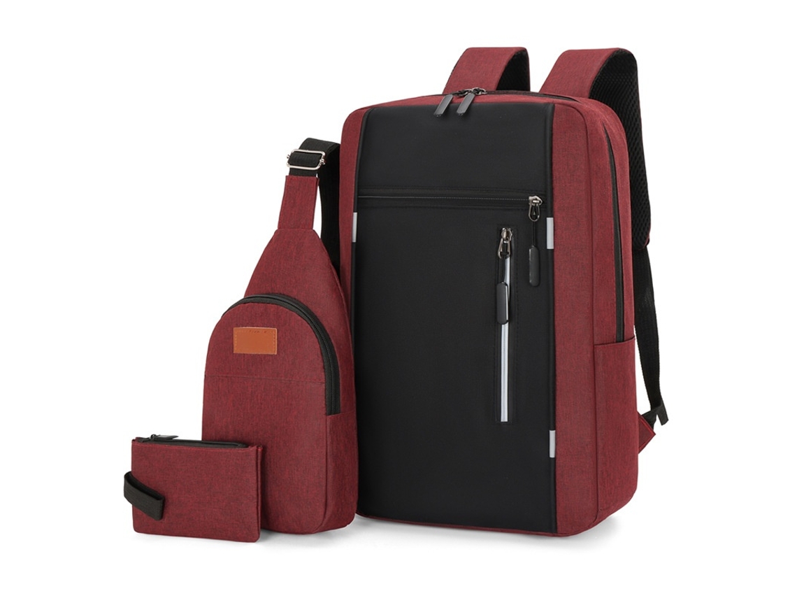 Mochila, 17,3 Polegadas, Grande Capacidade, Viagem, Portátil, Faculdade, Conjunto De 3 Peças Vermelho Elysve
