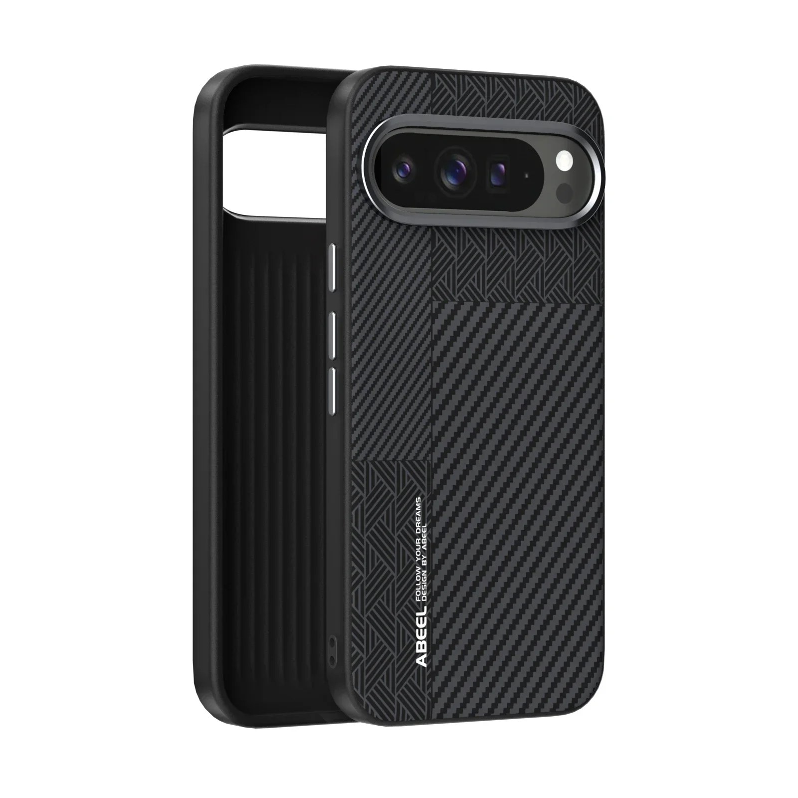 (preto, Google Pixel 9 Pro) Capa Protetora Elegante Com Textura De Fibra De Carbono E Carregamento Sem Fio Magnético.