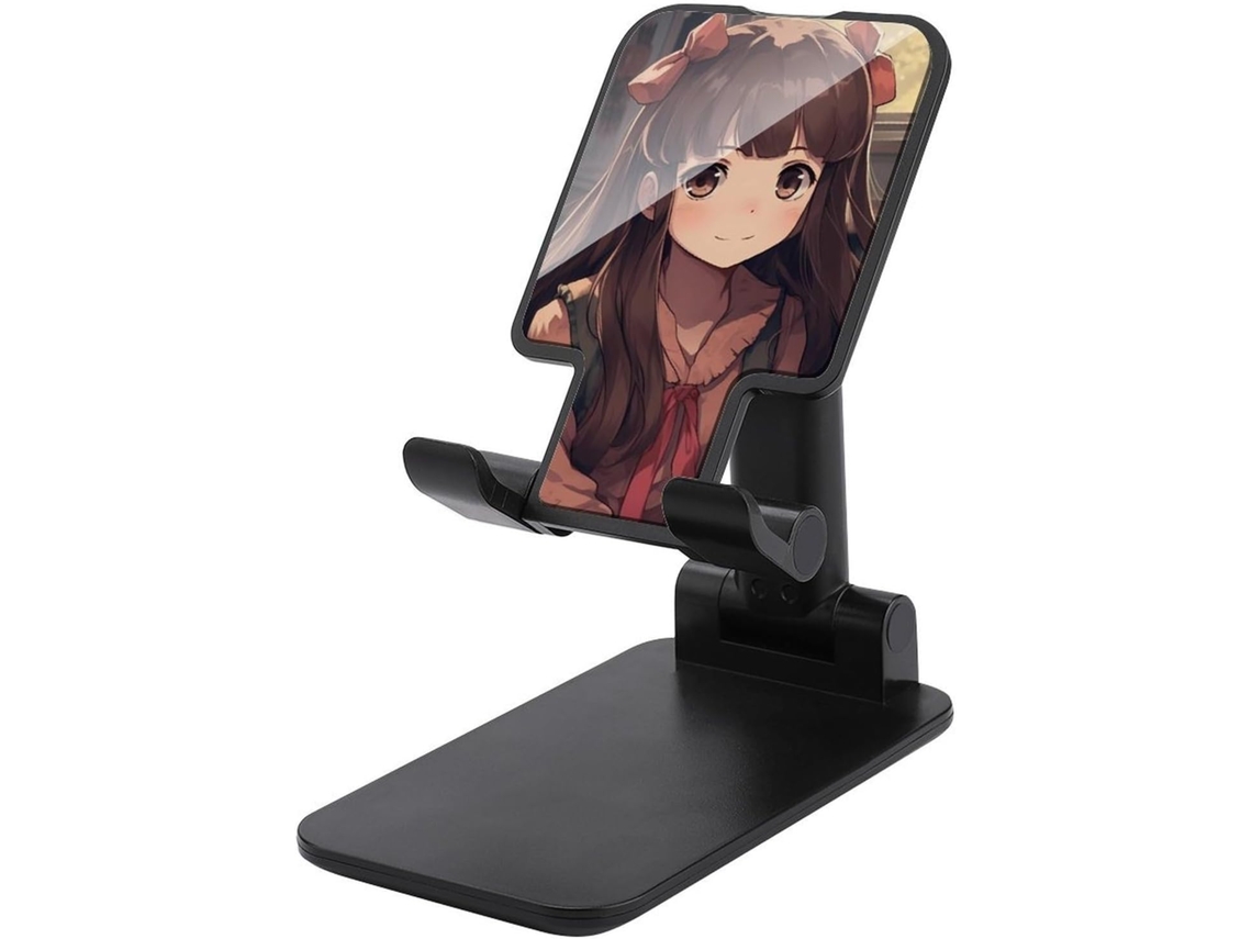 Suporte Dobrável E Ajustável Para Celular Com A Imagem De Uma Pequena Mulher Em Um Anime, Ideal Para Uso Portátil Em