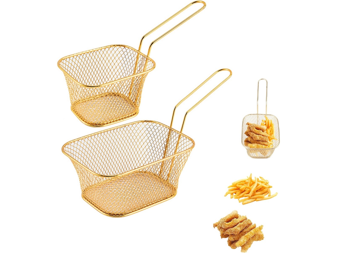 Cesto para Fritura - 2 Unidades Escorredor de Cascas Cozedor de Legumes Aço Inoxidável Alimentos Aço -aquaforge