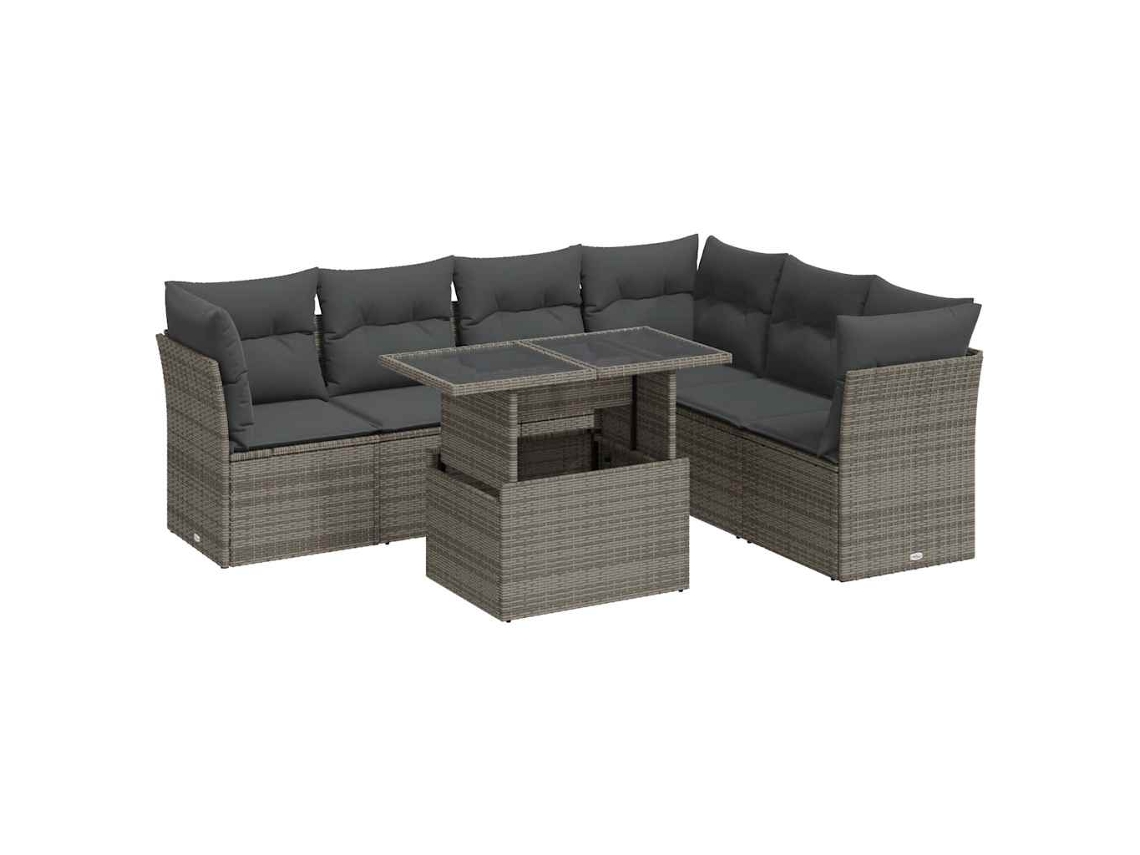 Conjunto de 7 Sofás para Jardim com Almofadões Vime Pe Cinzento MAISON EXCLUSIVE (7 pcs)