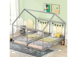 Cama Dupla Em Pinho Cinza 90x200 Cm