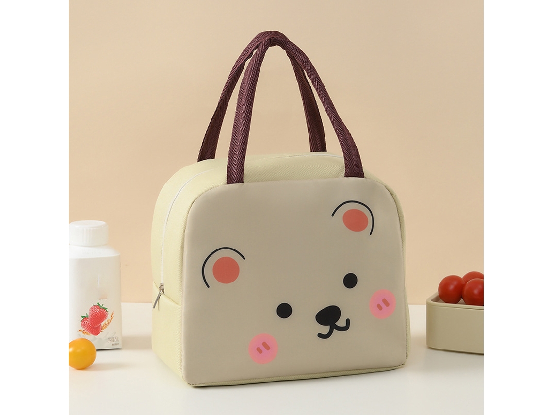 Lancheira Portátil Com Estampa De Urso Bege, Estilo Desenho Animado, Inclui Bolsa Térmica.