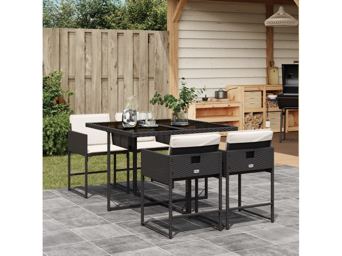 Conjunto 5 Peças Jantar P/ Jardim C/ Almofadões Vime Pe Preto Dkd Home Decor