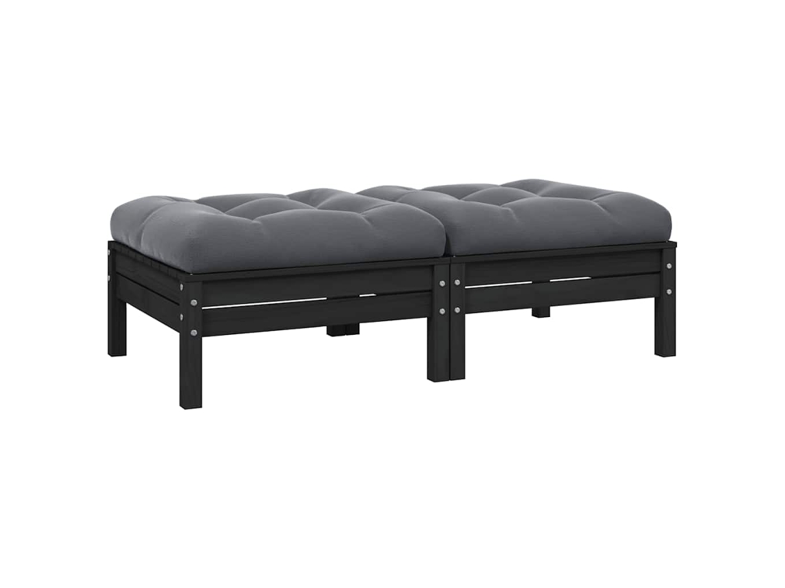Vidaxl Sofá De Jardim 2 Lugares Com Almofadões Pinho Maciço Preto