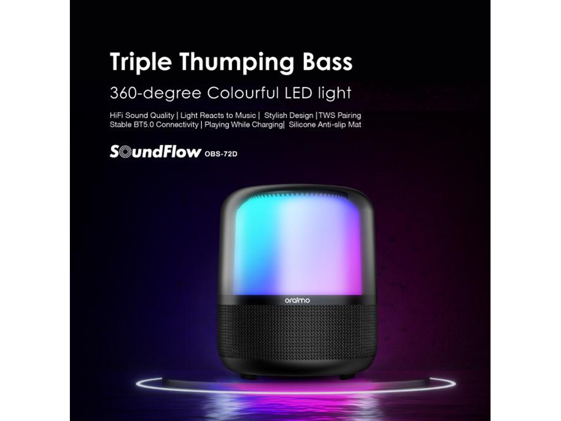 Falante Tomtop Oraimo Obs 72d com luzes coloridas e baixo triplo pesado