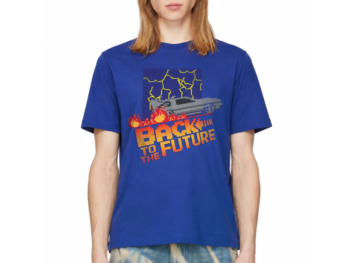 Rockinstone Back To The Future Movie Nes Cover Solid Royal Adult T-shirt Size:xl
