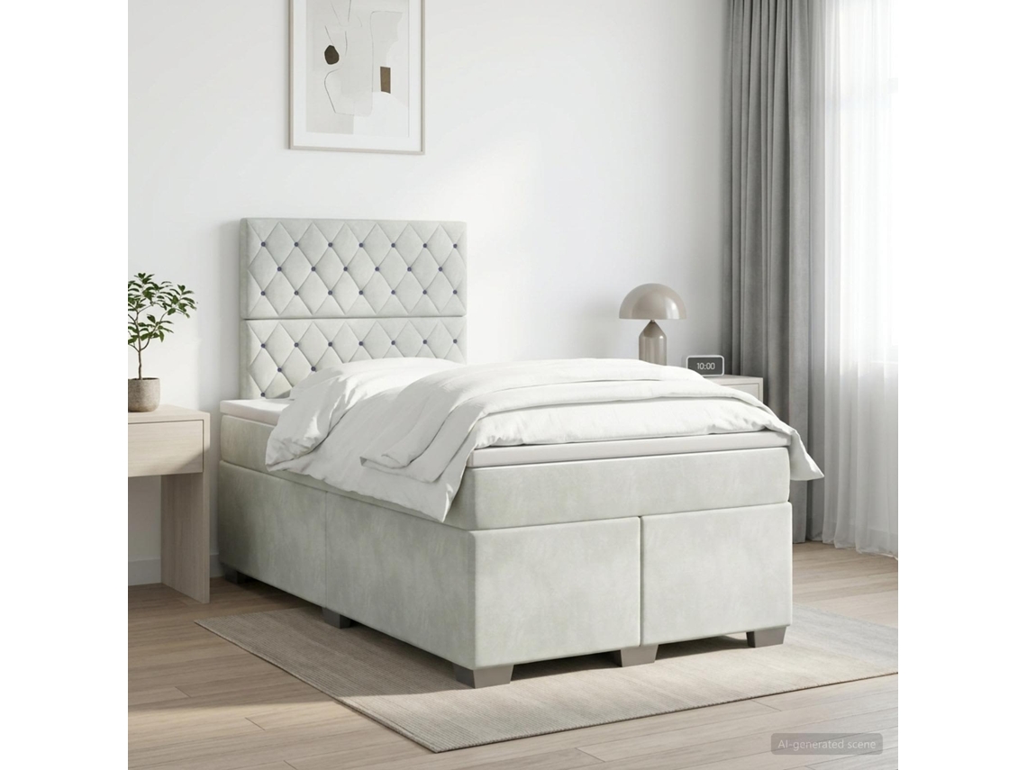 Vidaxl Cama Box Spring Com Colchão Cinzento-claro 120 X 200 Cm Veludo