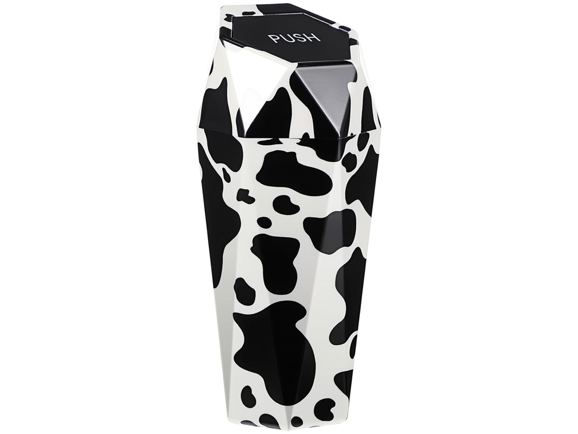 Mini Lixeira Para Carro Com Tampa De Plástico Resistente E Estampa De Vaca