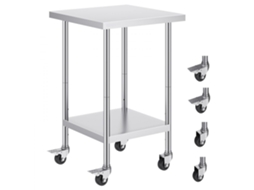 Mesa Inox Ajustável Com Rodas E Prateleiras Para Cozinha E Restauração Tekmaquinas