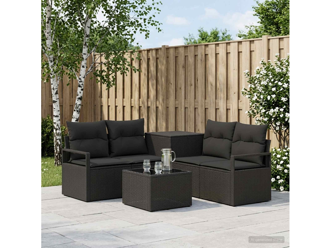 Vidaxl Conjunto De Sofás 6 Unid. Preto Rattan Poliéster E Aço