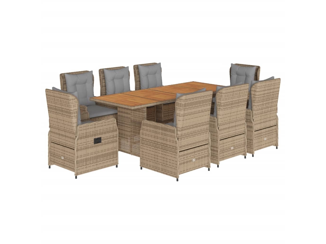 Maison Exclusive - 9 Pcs Conjunto De Jantar P/ Jardim Com Almofadões Vime Pe Bege