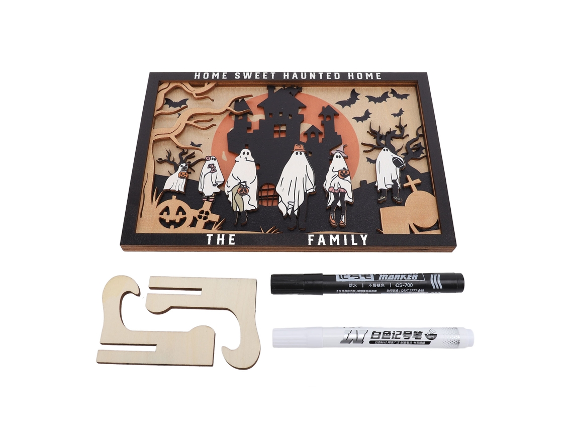 Decoração Mesa Sinal Fantasma Madeira Halloween