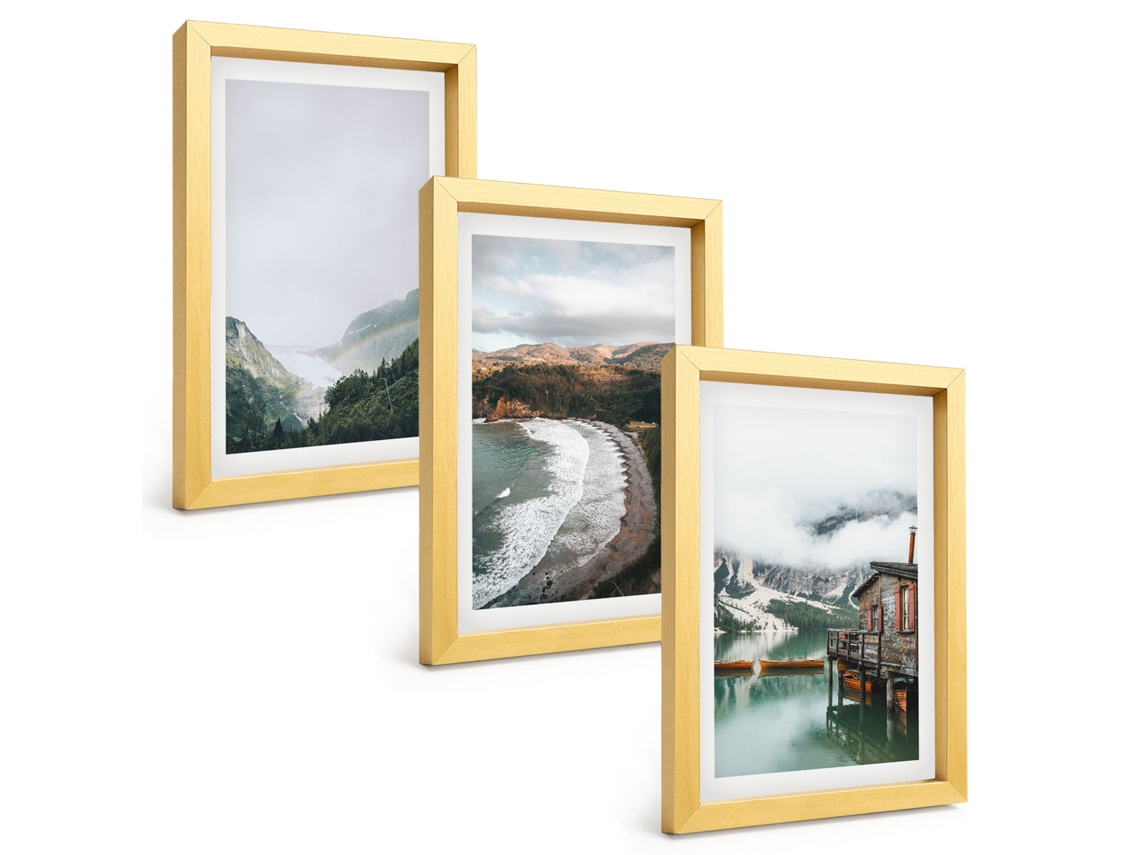 Pinturas Murais Modernasmontanhas, Praia, Nuvens, Água Moldura Dourada Fotos Para O Corredor Espelharte (3 Peças 20x30 Cm)