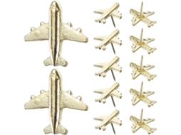 Conjunto de 12 Tachinhas Douradas em Formato Avião para Cortiça Quadros, Fácil de Usar e Guardar, Ideal para Marcar