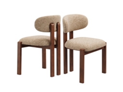 Conjunto Smartue de 2 Cadeiras de Sala de Jantar em Chenille, Madeira Maciça Castanha, Assento Confortável, Estilo Nórdico, Camelo
