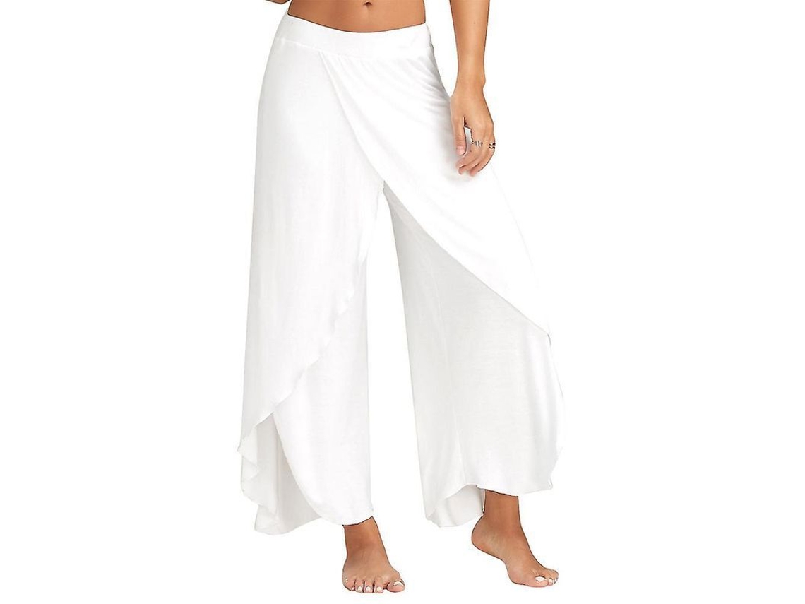 2026 pantalones Harem Palazzo Yoga Mujer Anchos Sueltos Hippie Flotantes Con Slit Talla Plus M Blanco